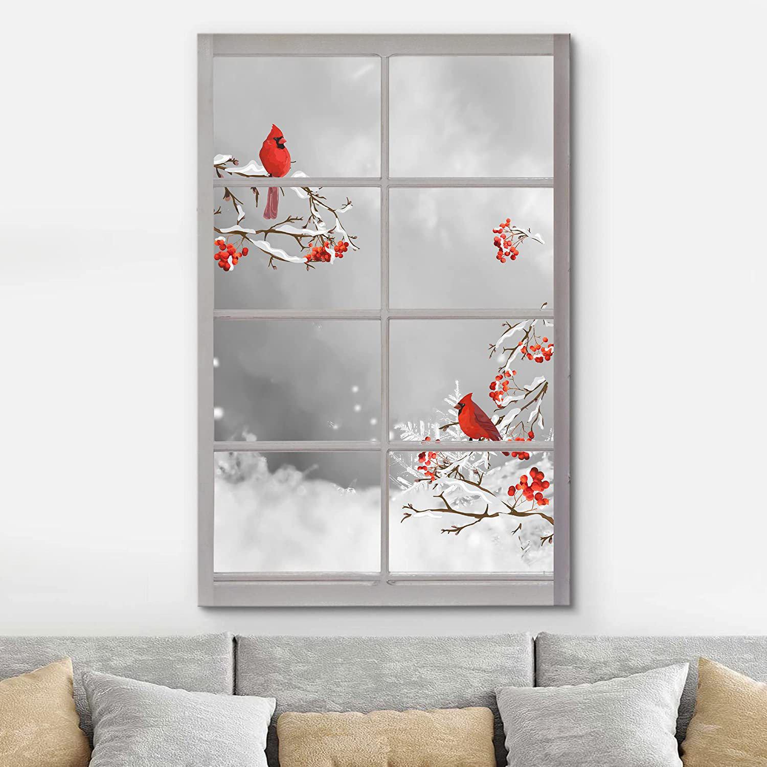 IDEA4WALL Wi Nature Scene " Window View Winter Snow Cardinal Bird Tree